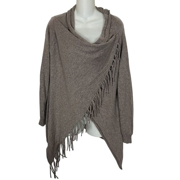 She + Sky Sz Medium Brown Cardigan Wrap Fringe Sweater - Picture 1 of 9